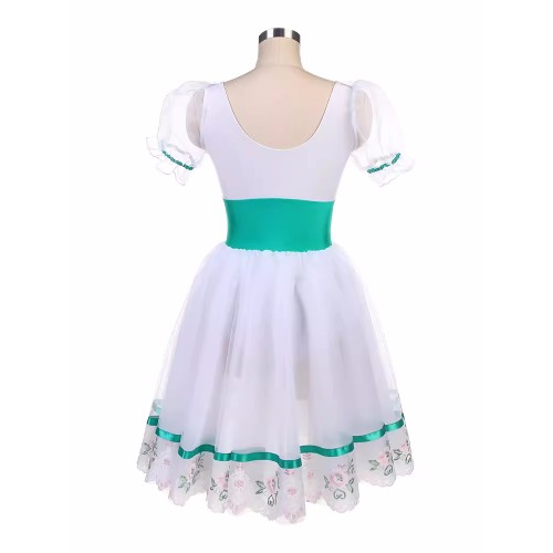 Turquoise blue with white flowers  professional ballet dance dress for women girls long tutu skirts modern ballerina professional ballet dance competition long skirts